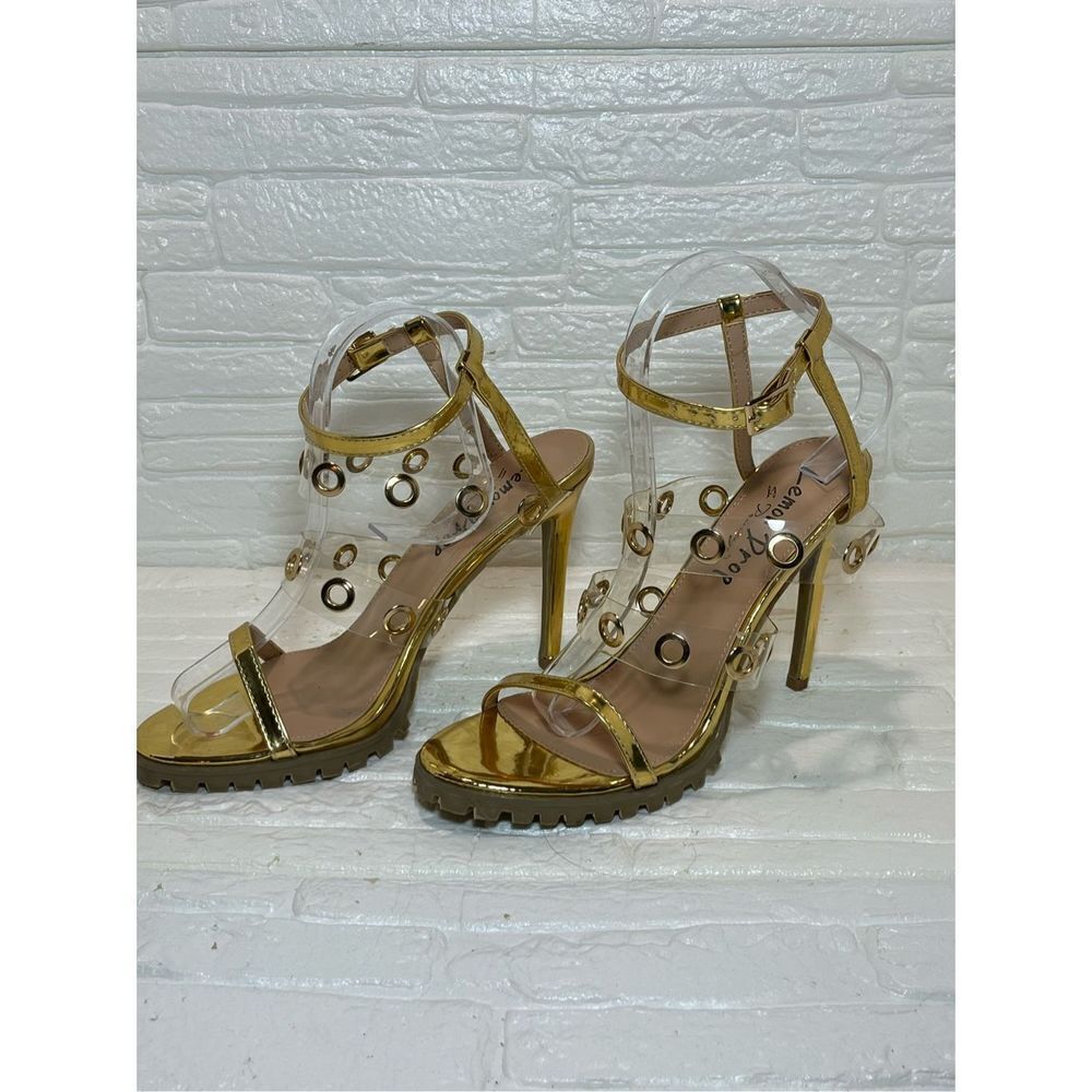 Heel sandals gold & transparent multi straps